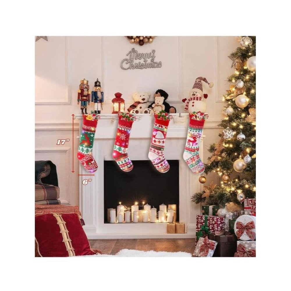 Coxeer 4 Pack 18" Light up Knit Christmas Stockings,Personalized Classic Vintage